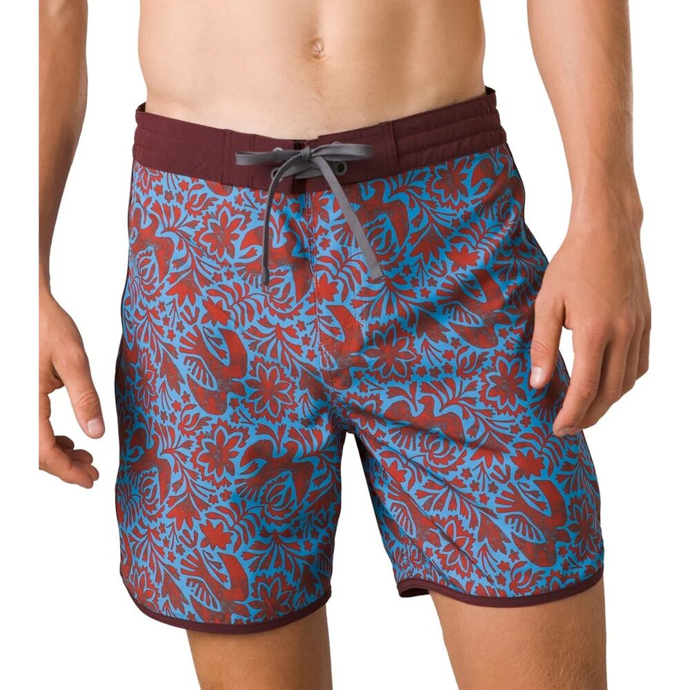 PrAna Men's 35 Rust Flora Fauna 8” Vintage Swim Trunk Swimming Boardshorts Q3-10